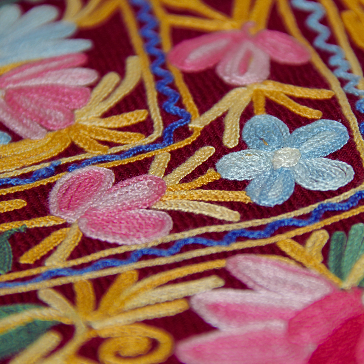 Shawl - Maroon color Woolen Shawl with multi-color Aari embroidery