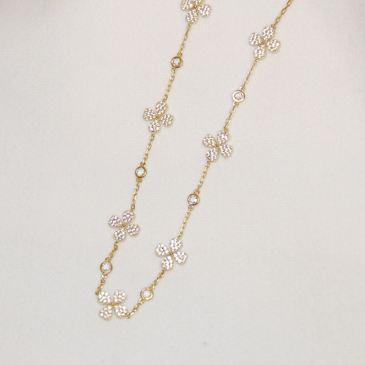 Sterling Silver Gold Plated CZ Flower Necklace