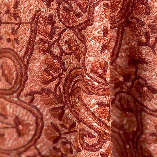 Shawl - Woolen Shawl Ivory Color with Brown Hand Embroidery