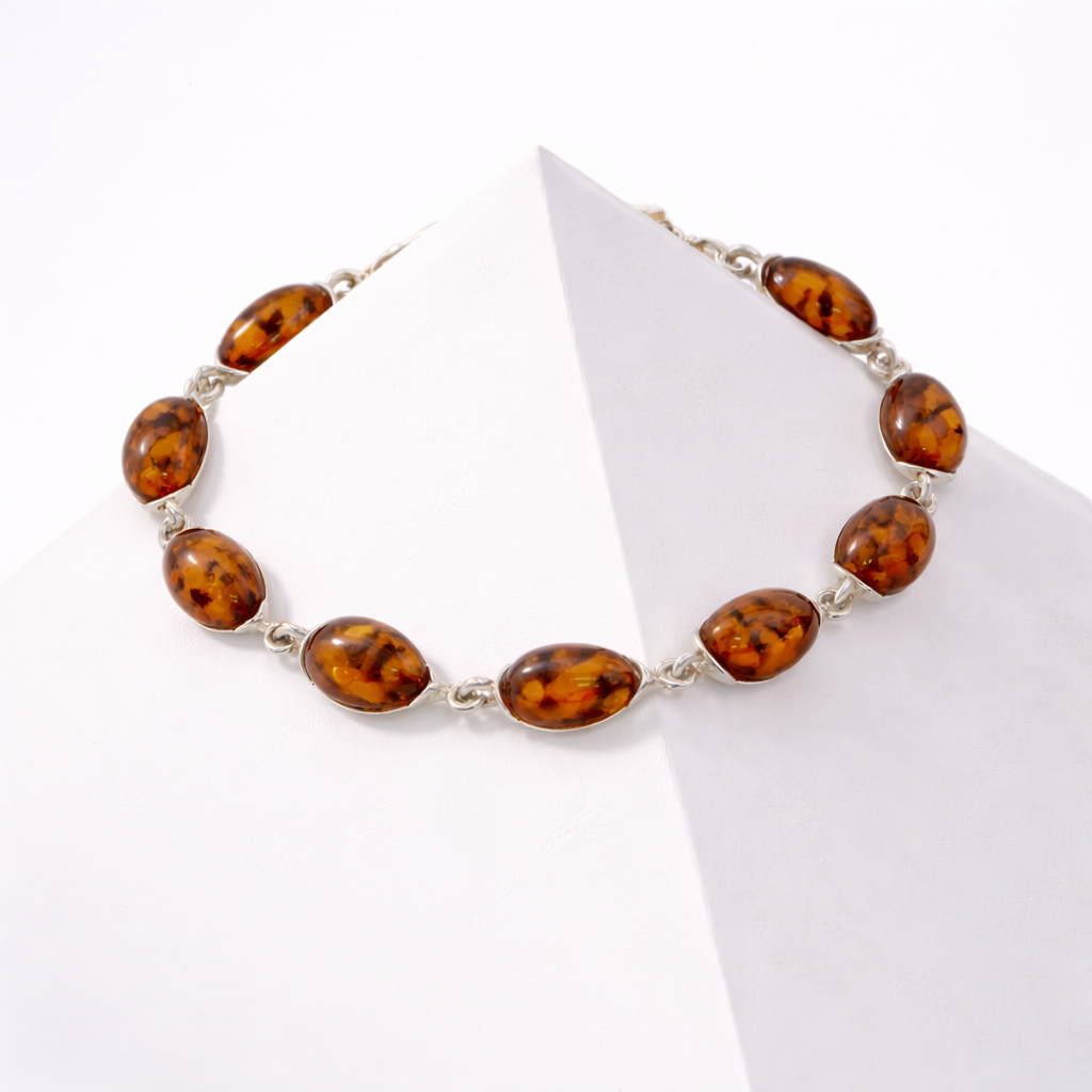 Cognac Baltic Amber Sterling Silver Bracelet