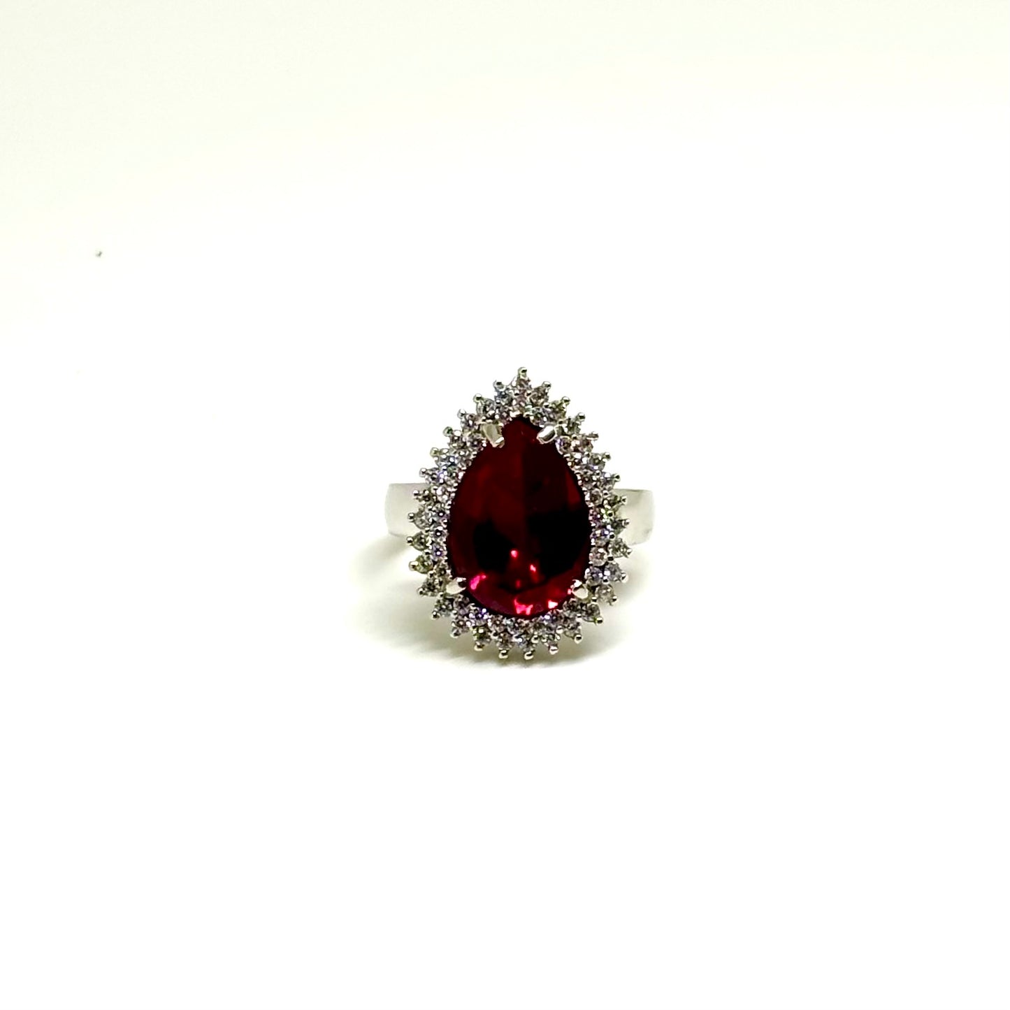 Red and Clear Cubic Zirconia Sterling Silver Ring
