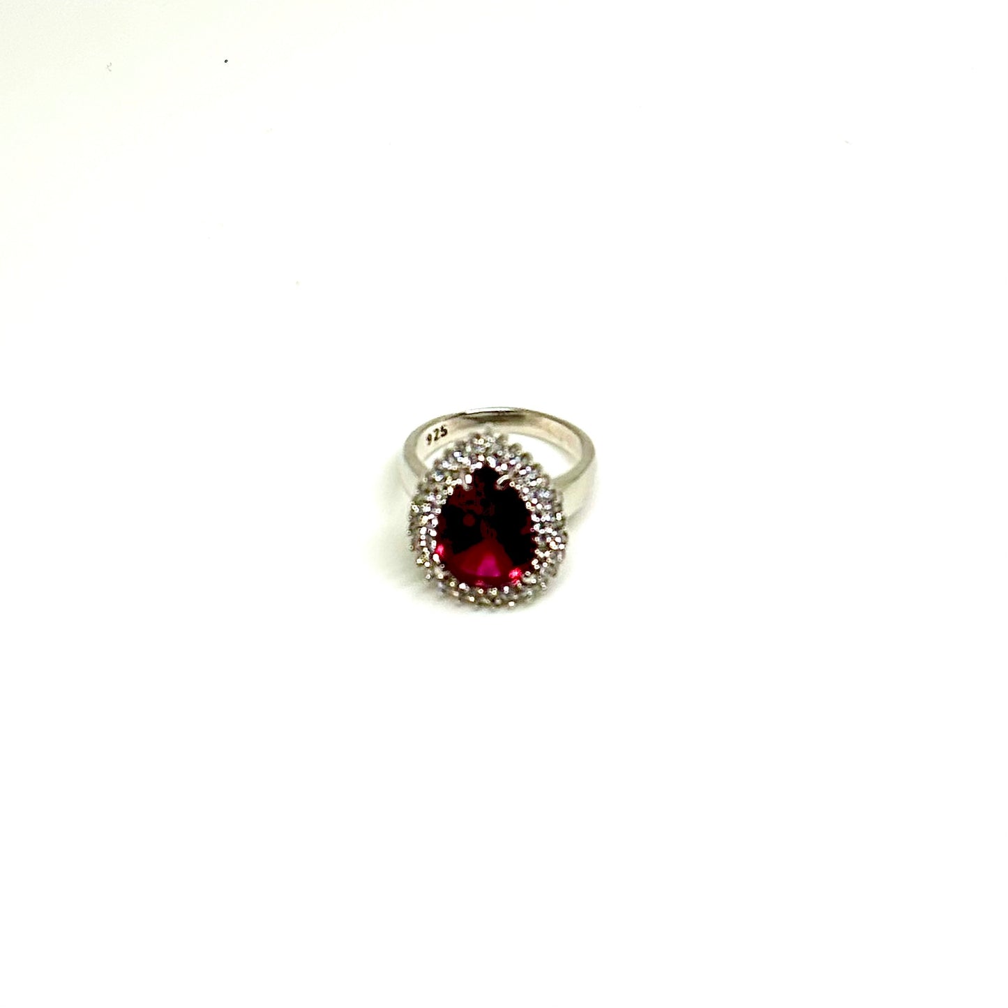 Red and Clear Cubic Zirconia Sterling Silver Ring
