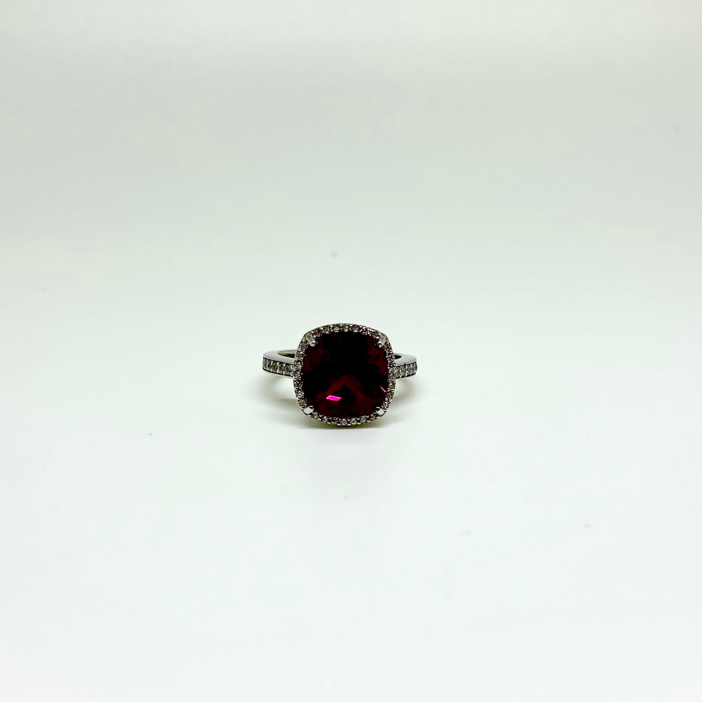 Red and Clear Cubic Zirconia Sterling Silver Ring
