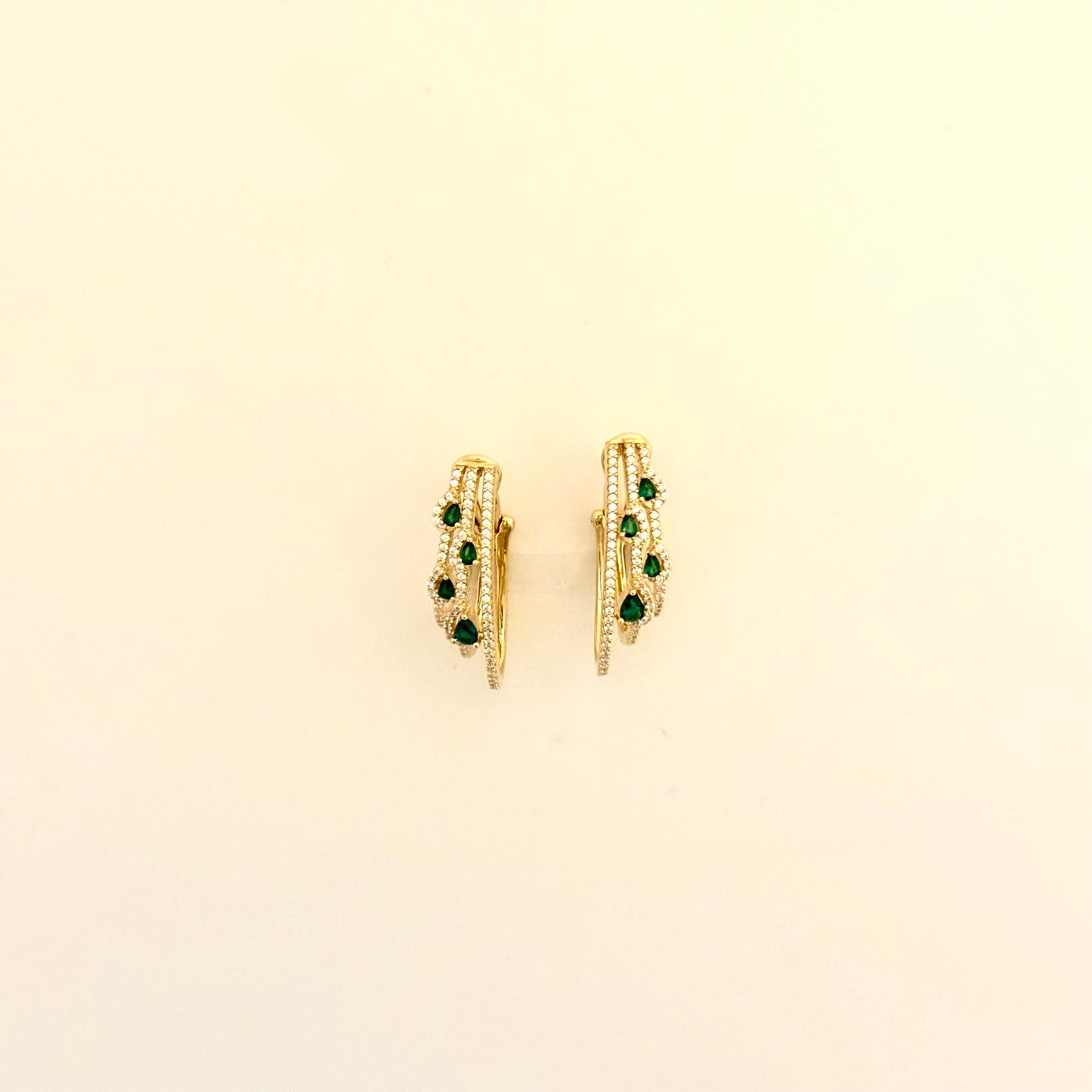 Green and Clear Gold Plated Cubic Zirconia Loop Earrings