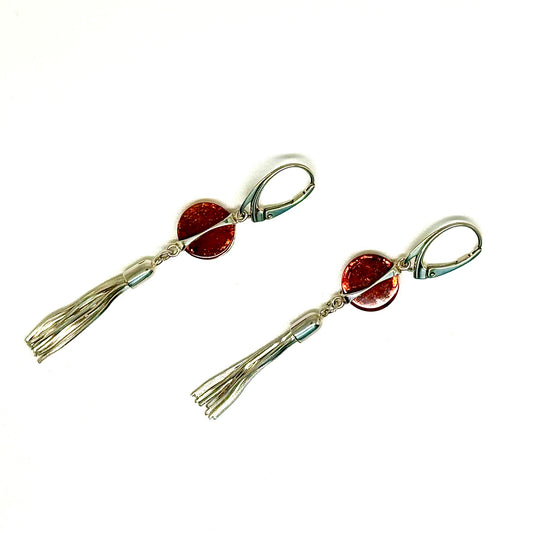 Cognac Color Baltic Amber Tassel Earrings