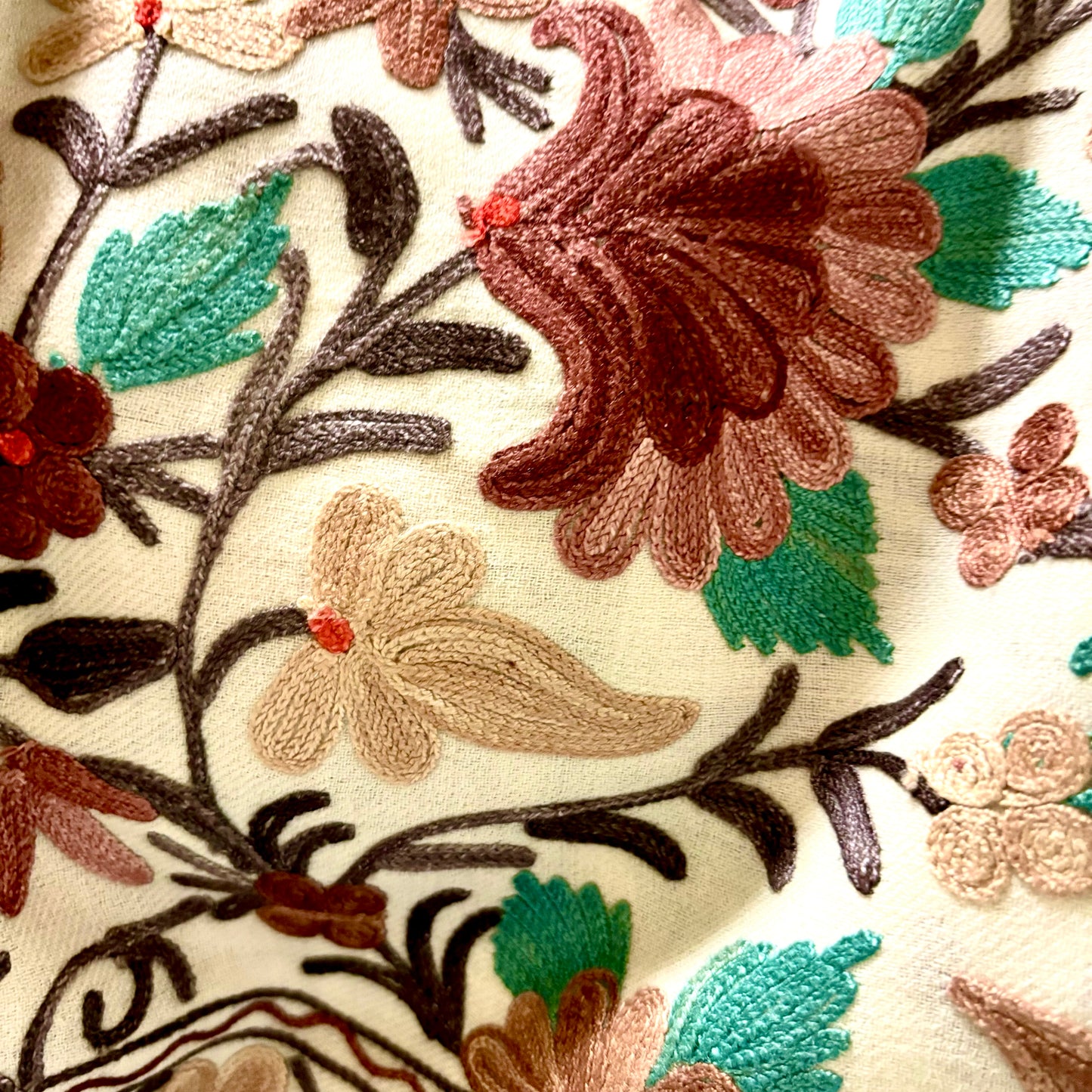 Ivory Color Shawl with Multi Color Aari Embroidry