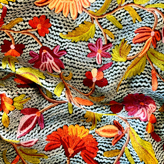 Shawl - Woolen Shawl Black color with Multi-color hand embroidery.