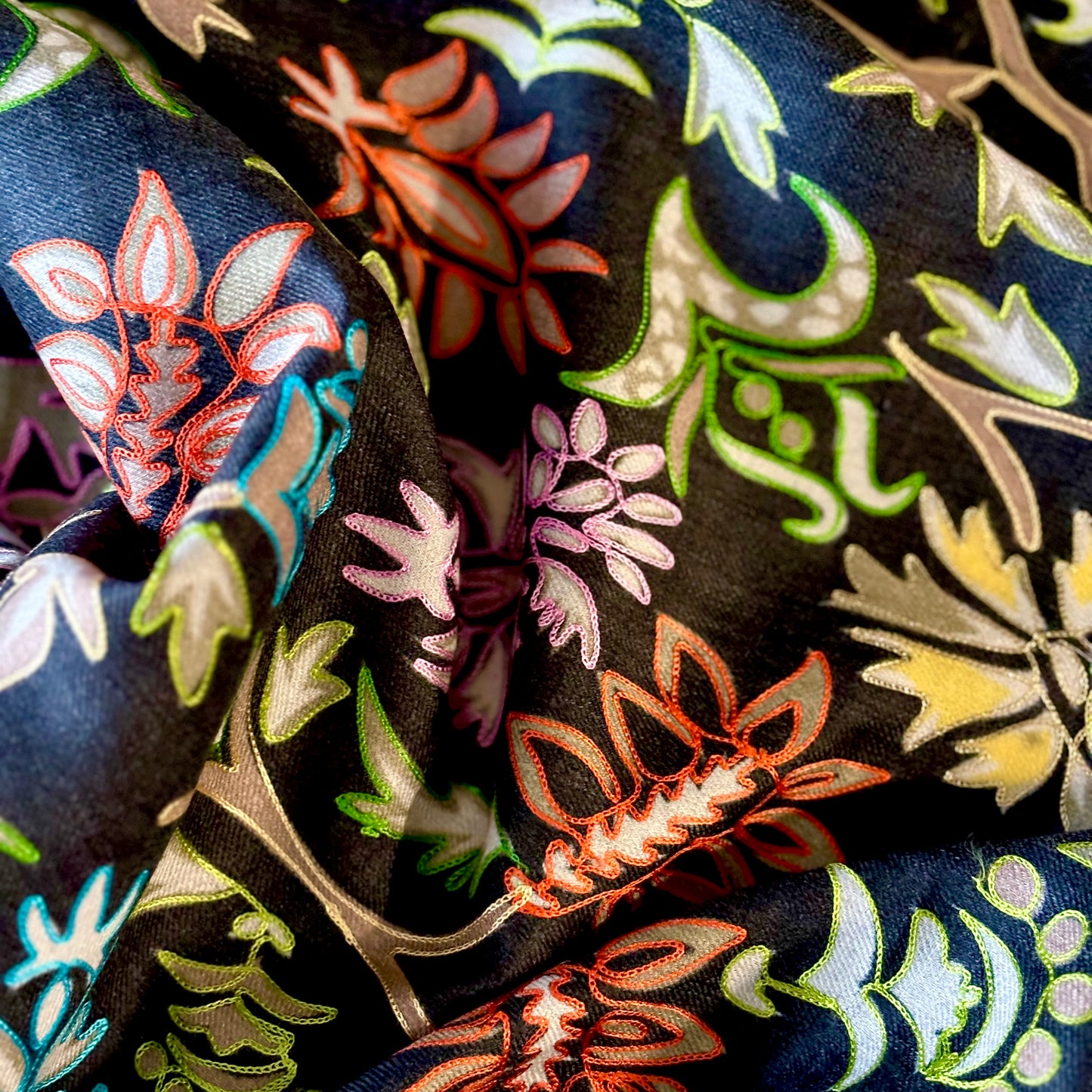 Luna Kalamkaari Multi Color Print on Black Shawl