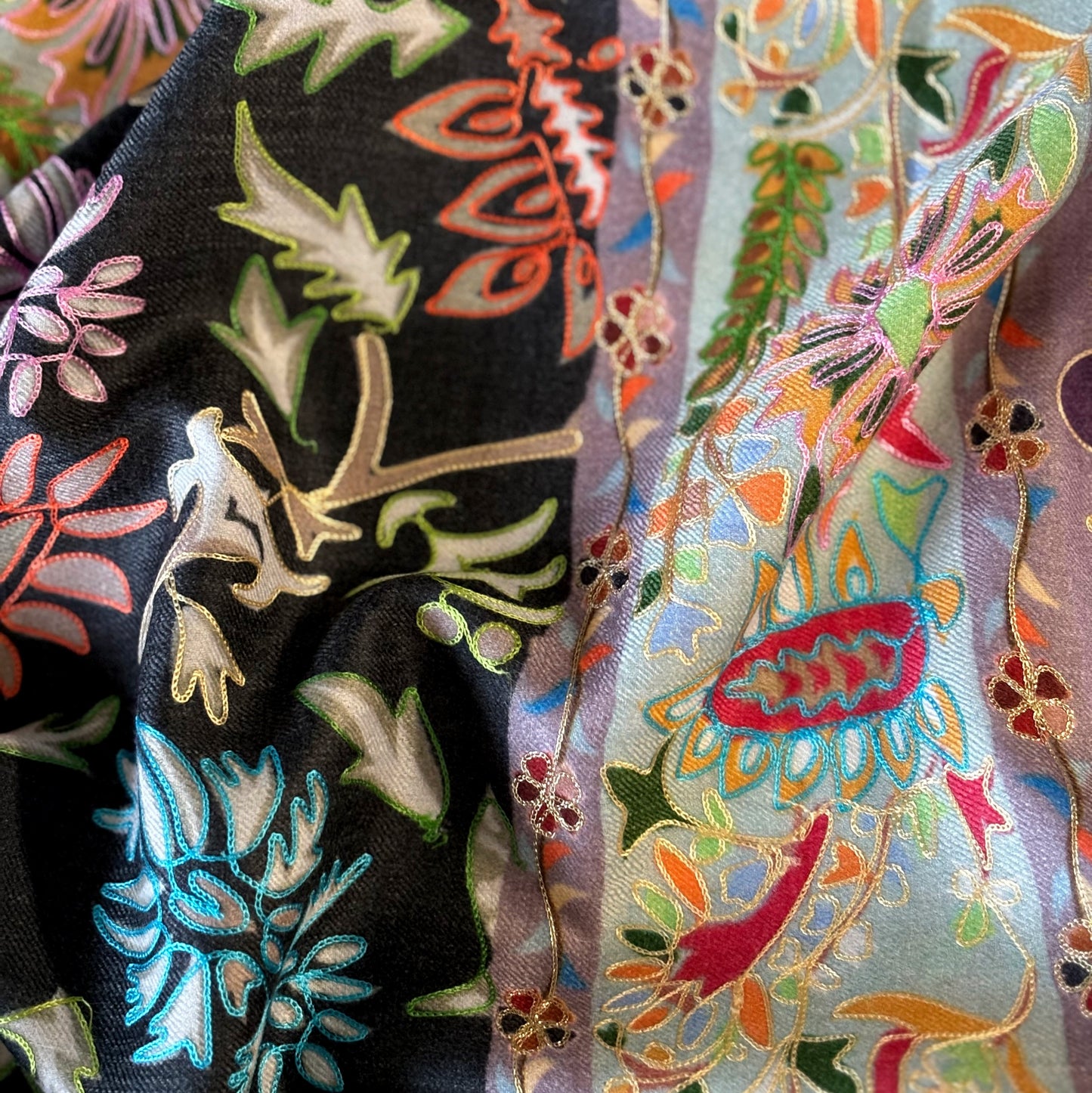 Luna Kalamkaari Multi Color Print on Black Shawl
