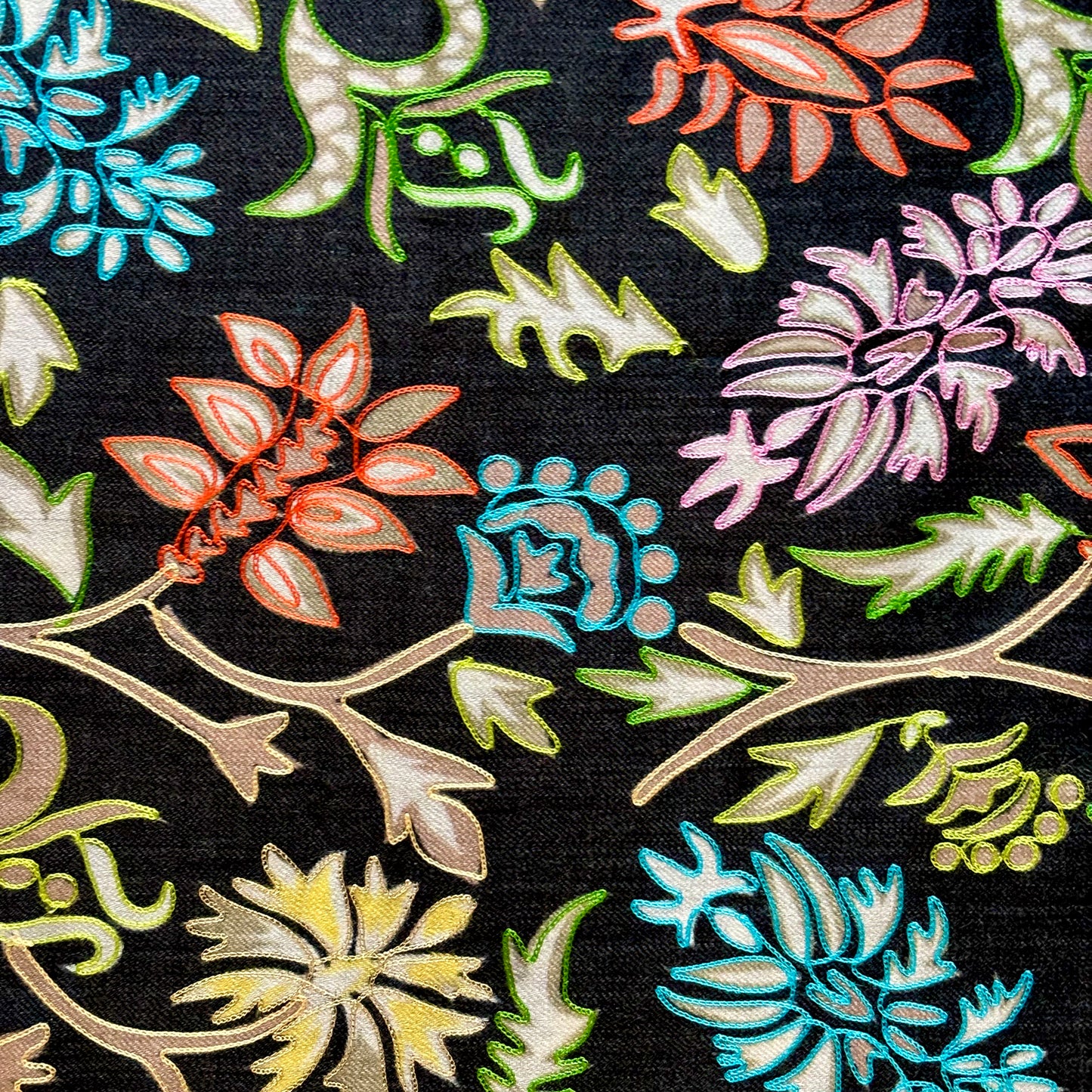 Luna Kalamkaari Multi Color Print on Black Shawl