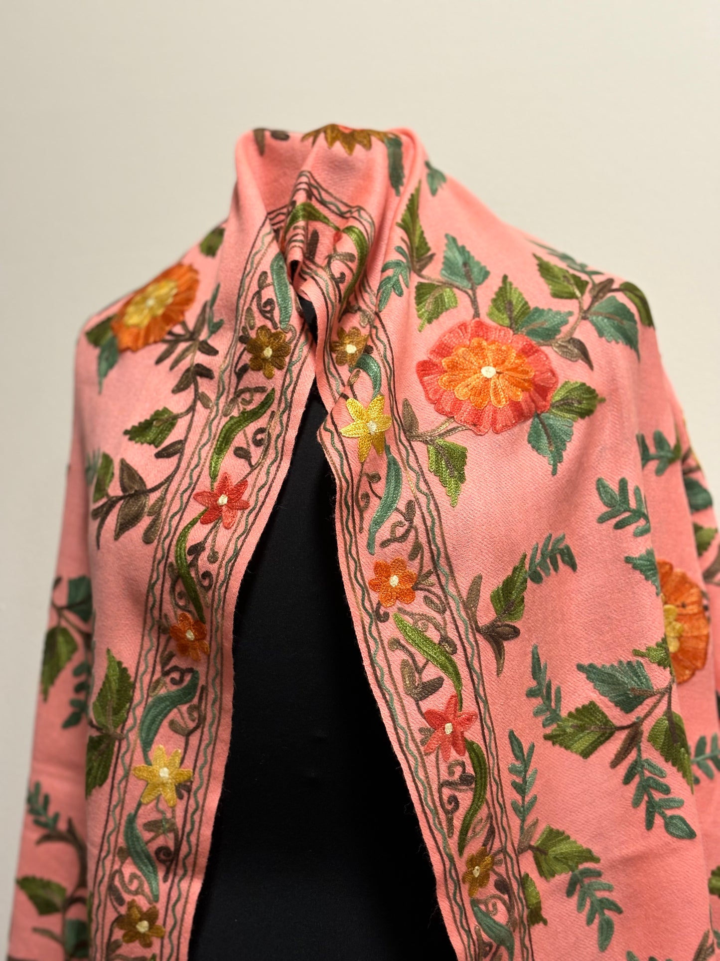Shawl - Peachy Wool Embroidered Kashmiri Shawl