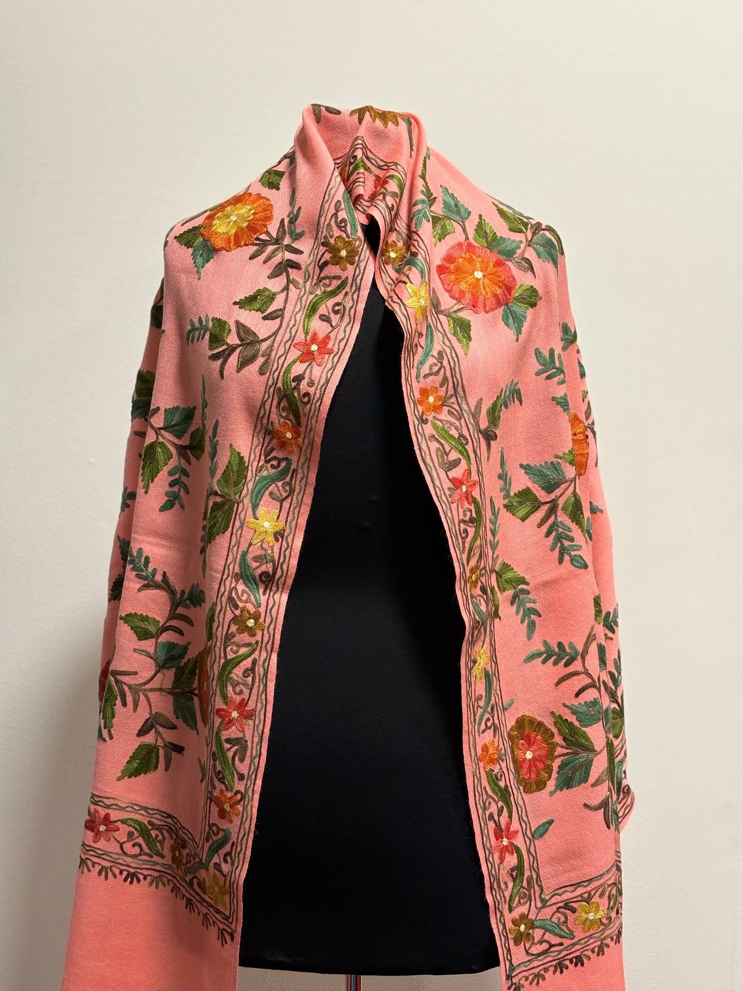 Shawl - Peachy Wool Embroidered Kashmiri Shawl