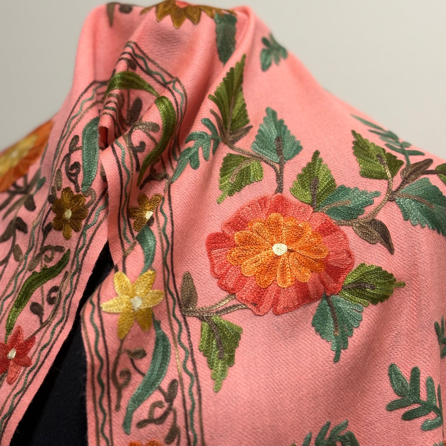 Shawl - Peachy Wool Embroidered Kashmiri Shawl