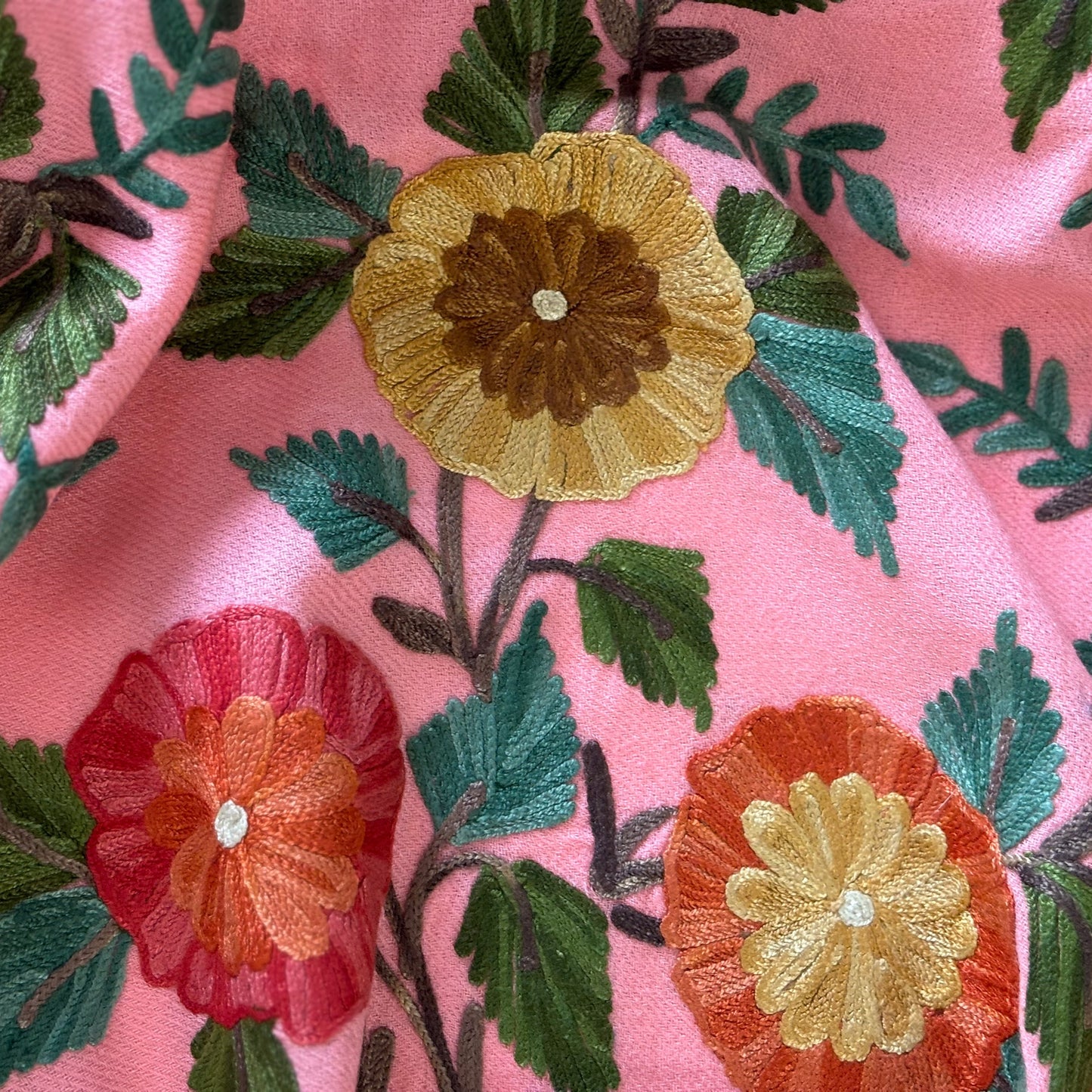 Shawl - Peachy Wool Embroidered Kashmiri Shawl