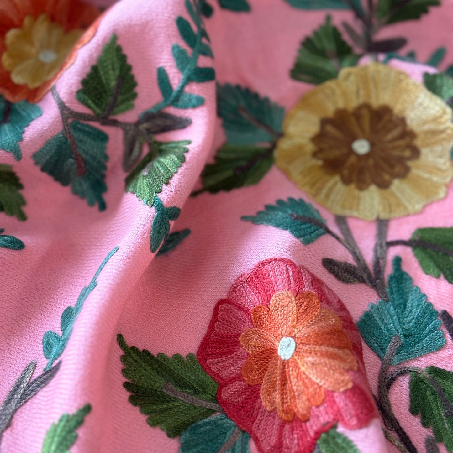 Shawl - Peachy Wool Embroidered Kashmiri Shawl