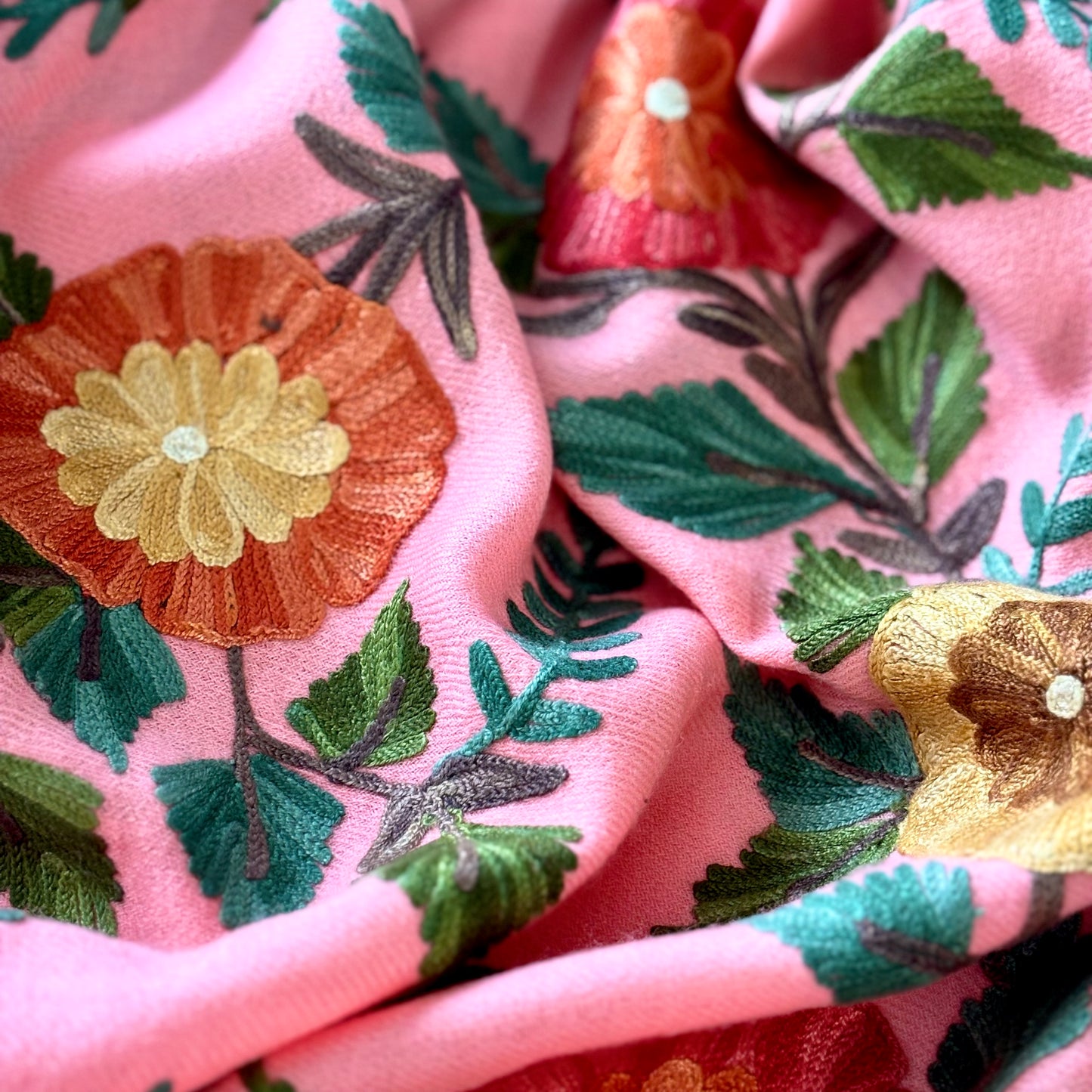 Shawl - Peachy Wool Embroidered Kashmiri Shawl