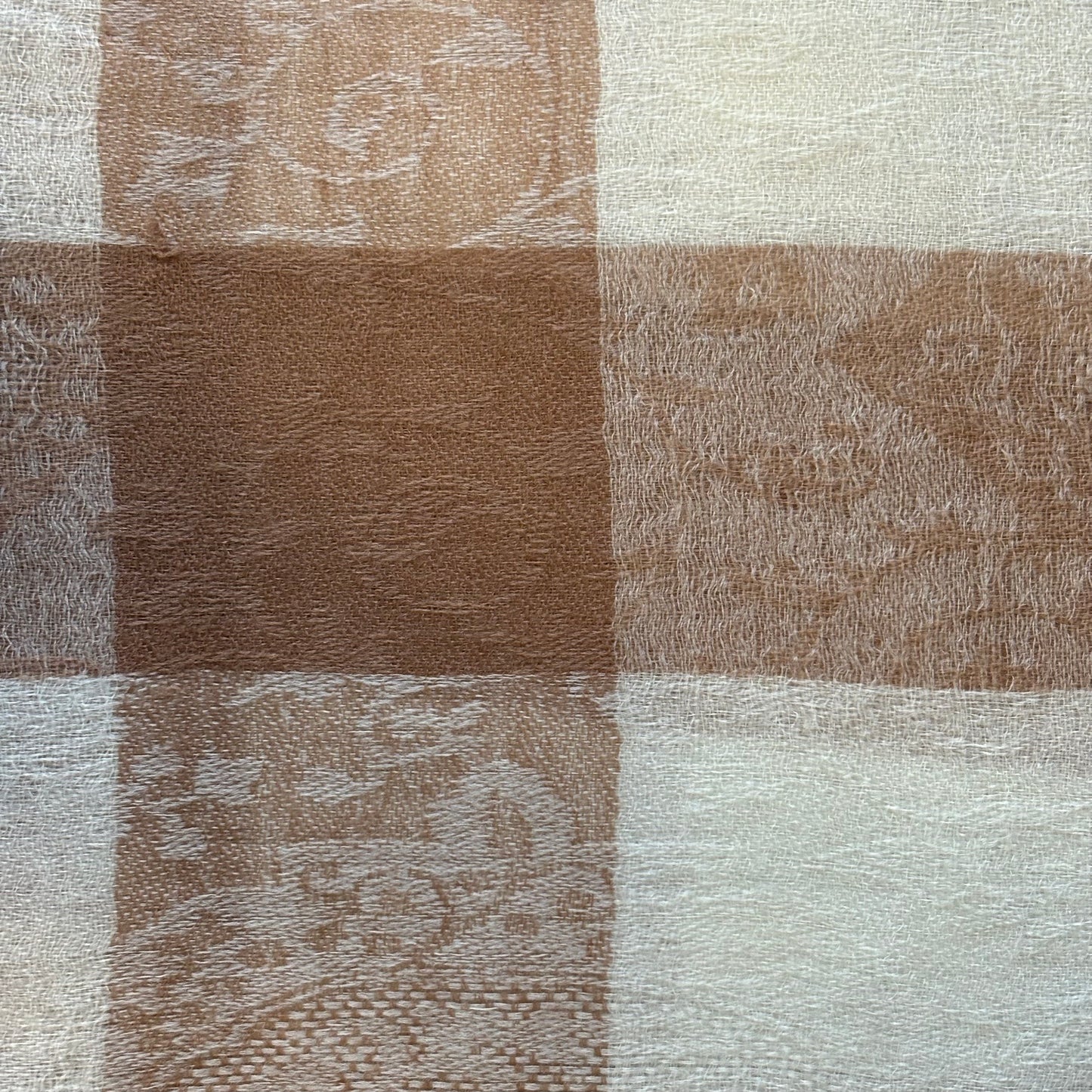 Soft Cashmere Scarf in Ivory and Brown Color