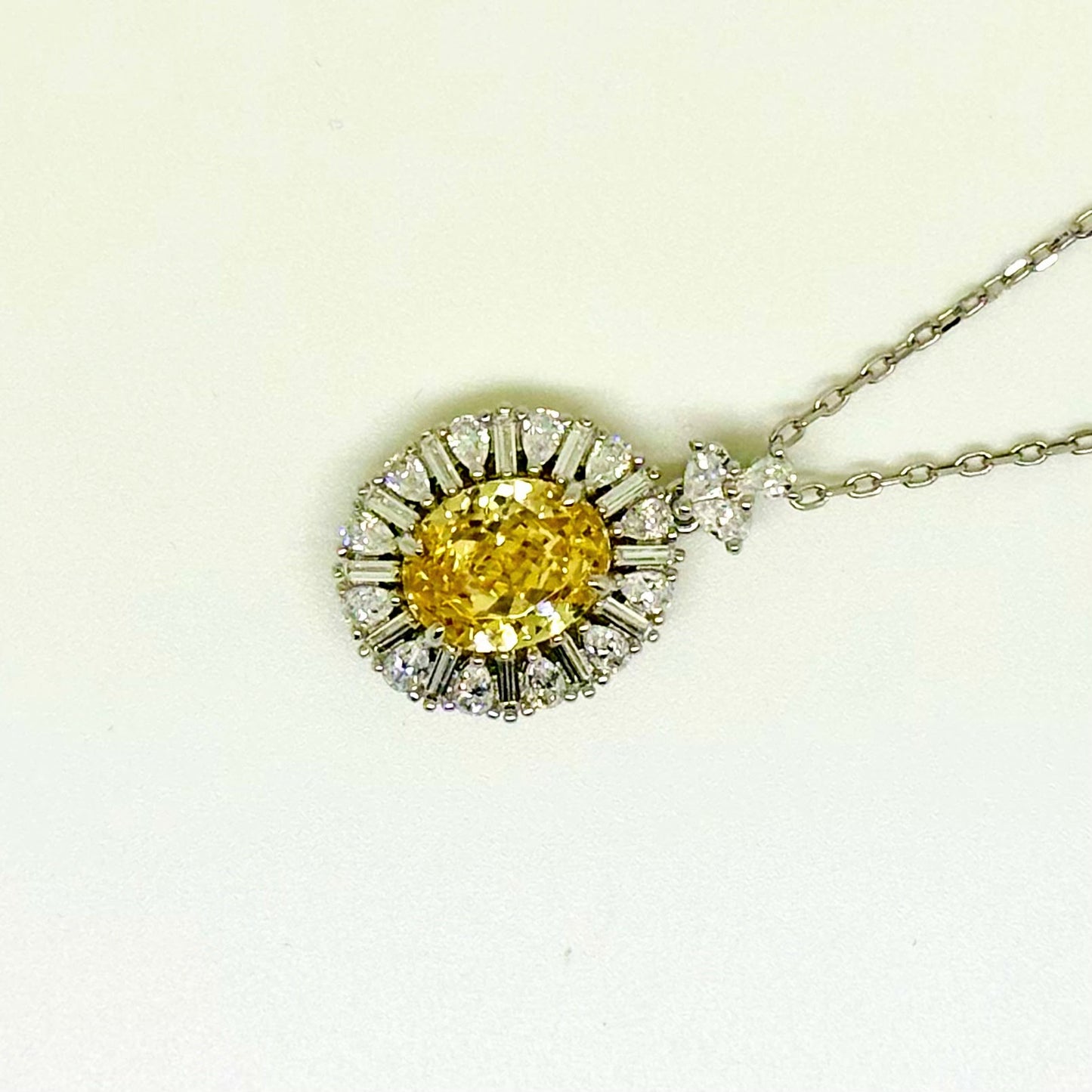 Canary Yellow and Clear CZ Pendant Necklace