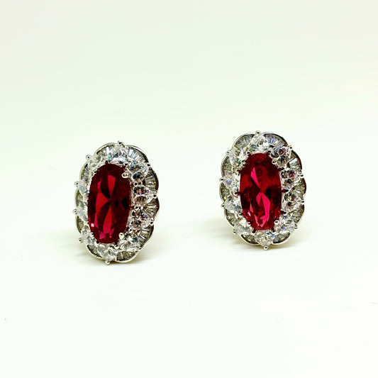 Ruby Red and Clear CZ Stud Earrings
