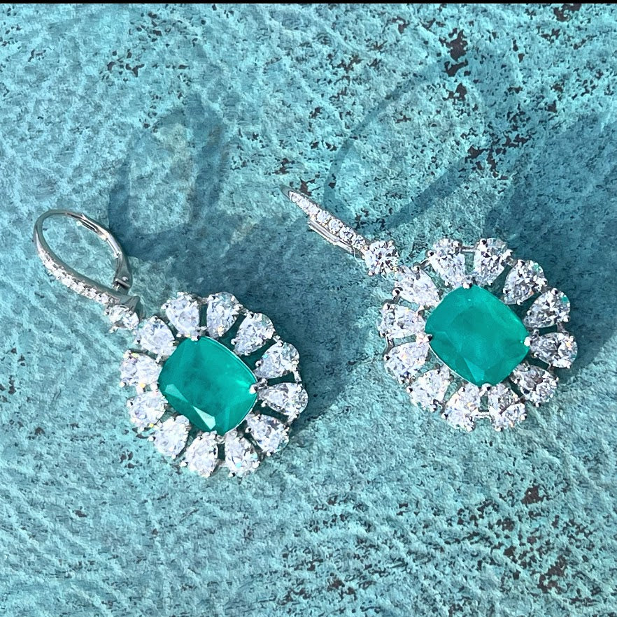 Paraiba Green and Clear Cubic Zirconia Earrings