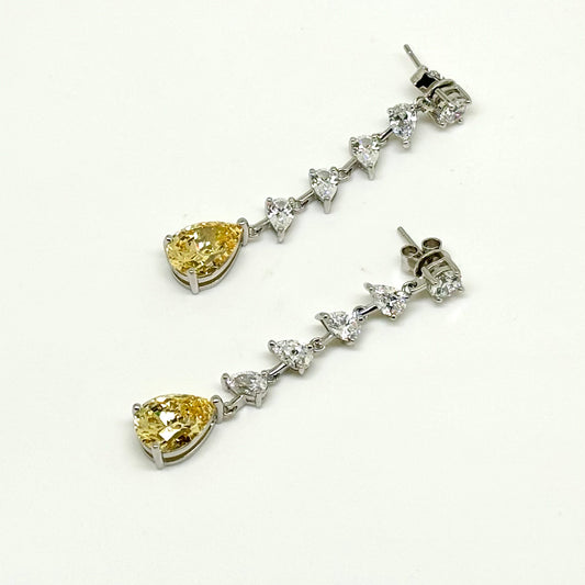 Clear and Canary Yellow CZ Dangle Earrings