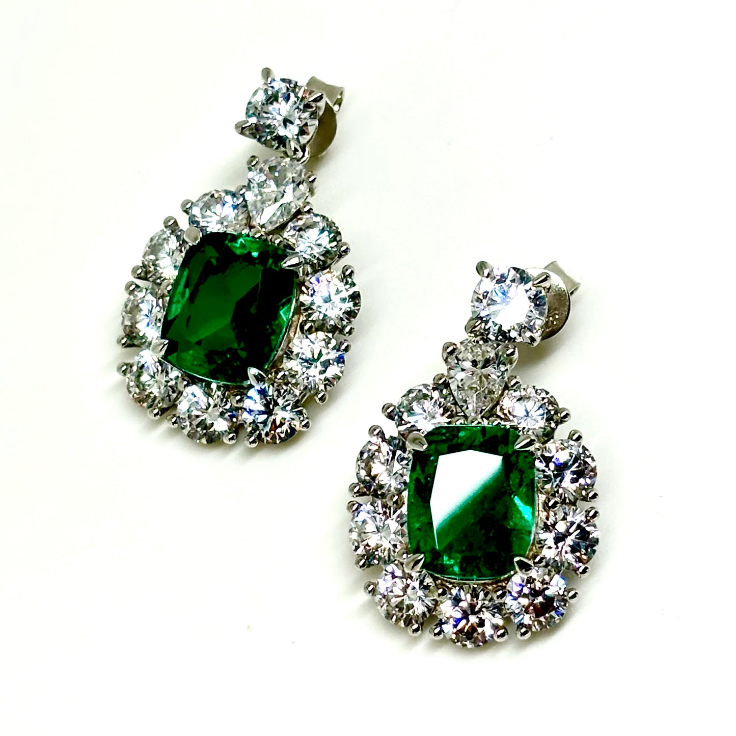 Clear and Emerald Green CZ Earrings
