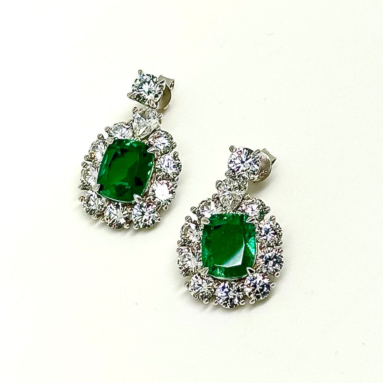 Clear and Emerald Green CZ Earrings