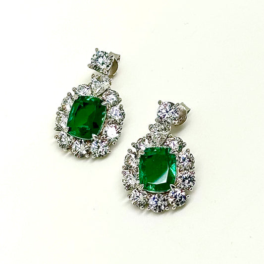 Clear and Emerald Green CZ Earrings