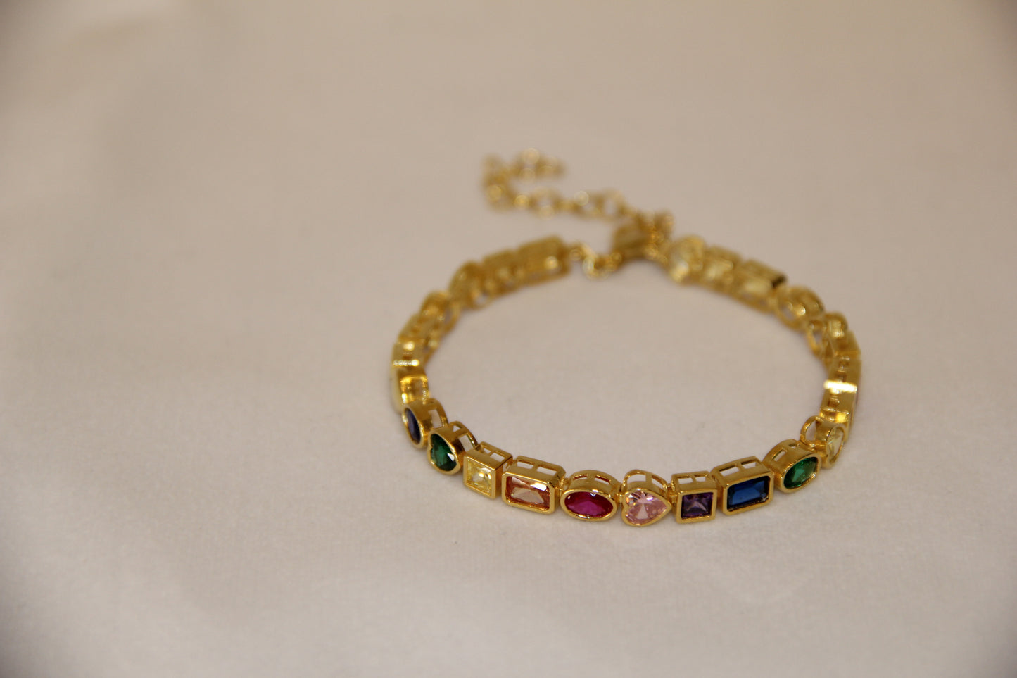 Multi Color CZ Sterling Silver Gold Plated Bracelet