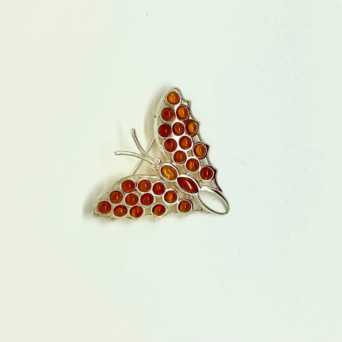 Cognac Color Baltic Amber Butterfly Pin