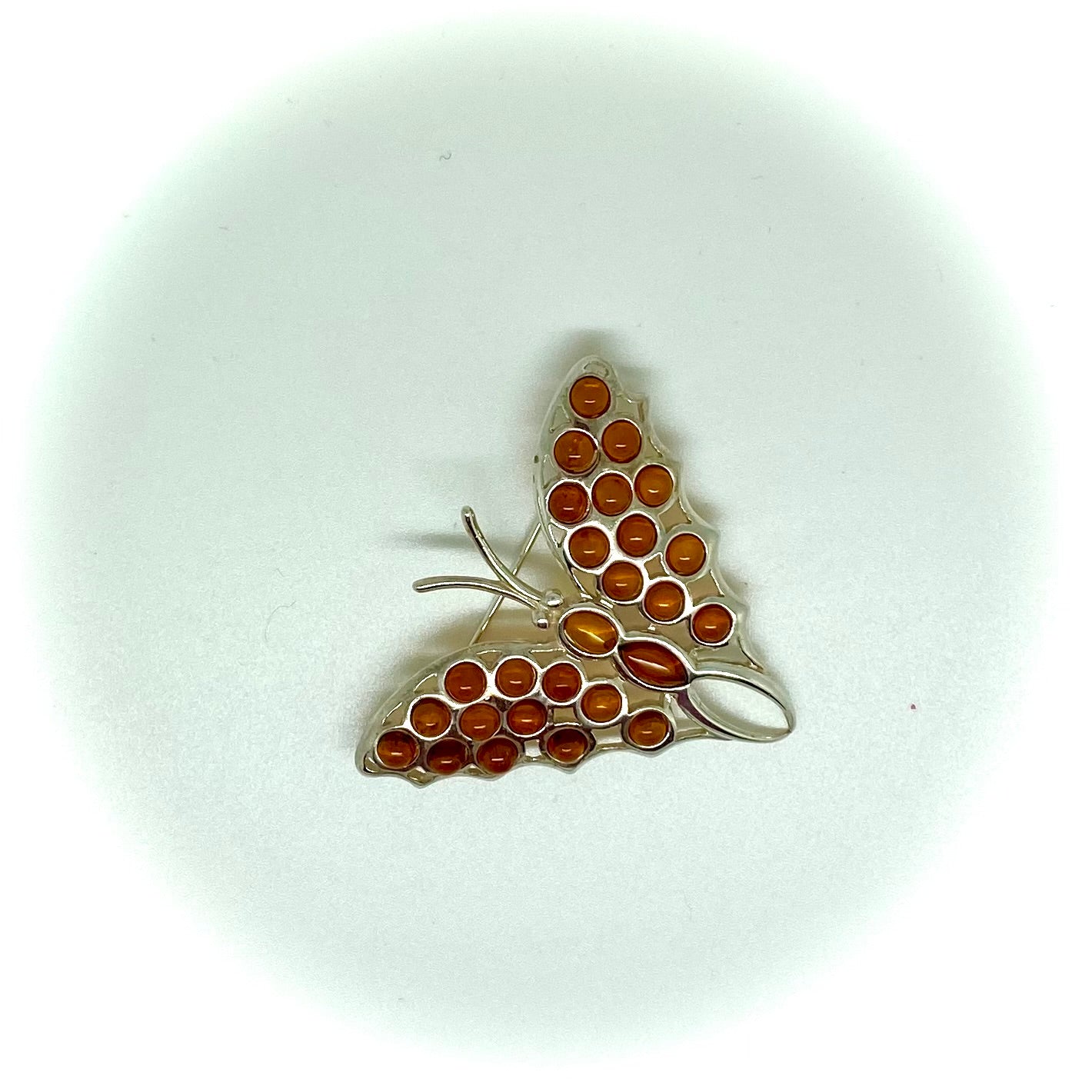 Cognac Color Baltic Amber Butterfly Pin