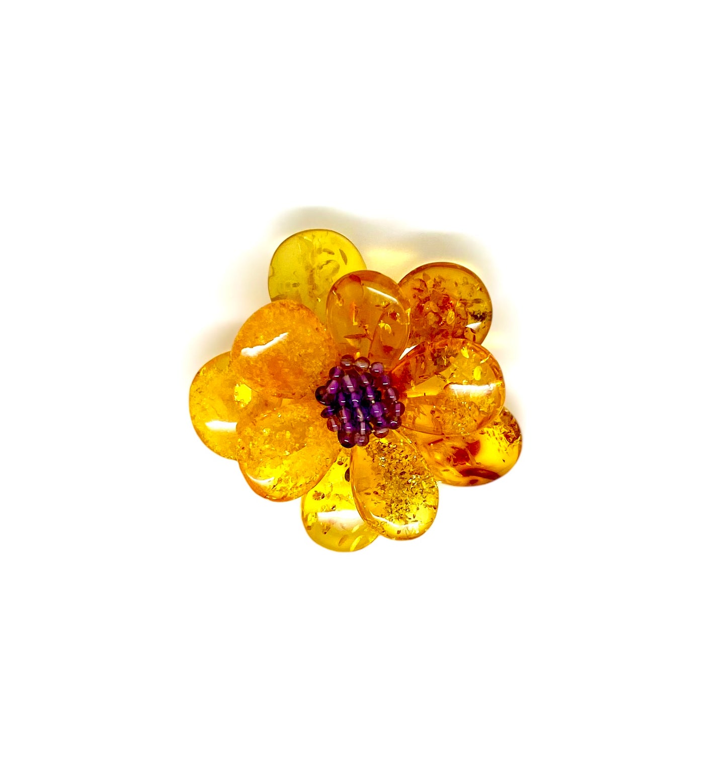 Honey Color Baltic Amber Handmade One of a Kind Flower Pin