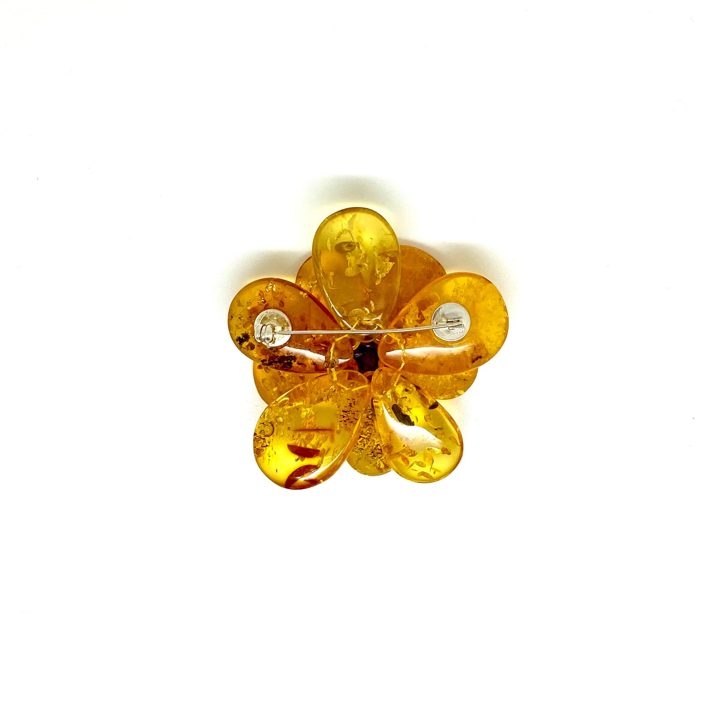 Honey Color Baltic Amber Handmade One of a Kind Flower Pin