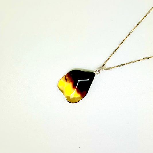 Two tone Cognac color Baltic Amber Pendant on Chain