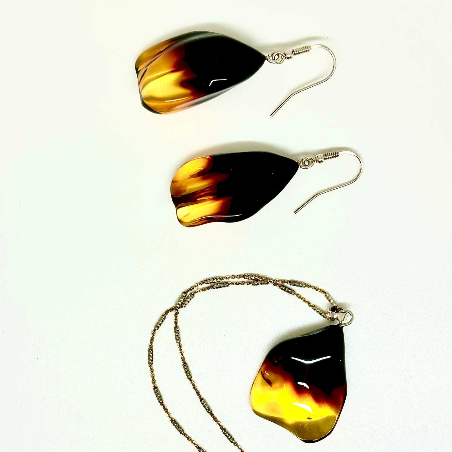 Two Tone Baltic Amber Petal Earrings