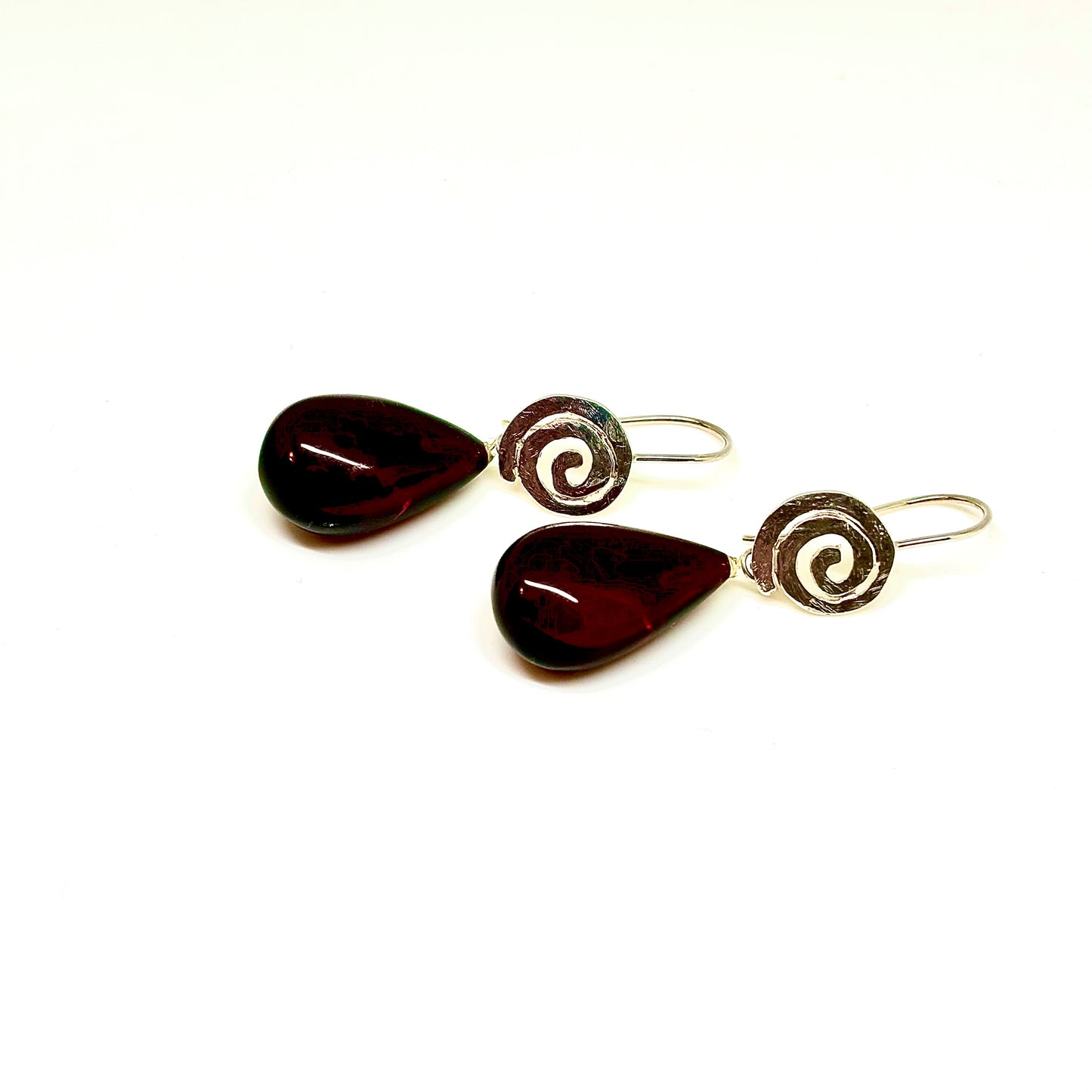 Cherry Color Baltic Amber Dangle Earrings