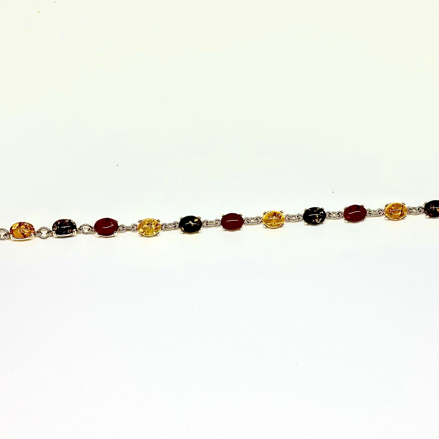 Multi Color Baltic Amber Sterling Silver Bracelet