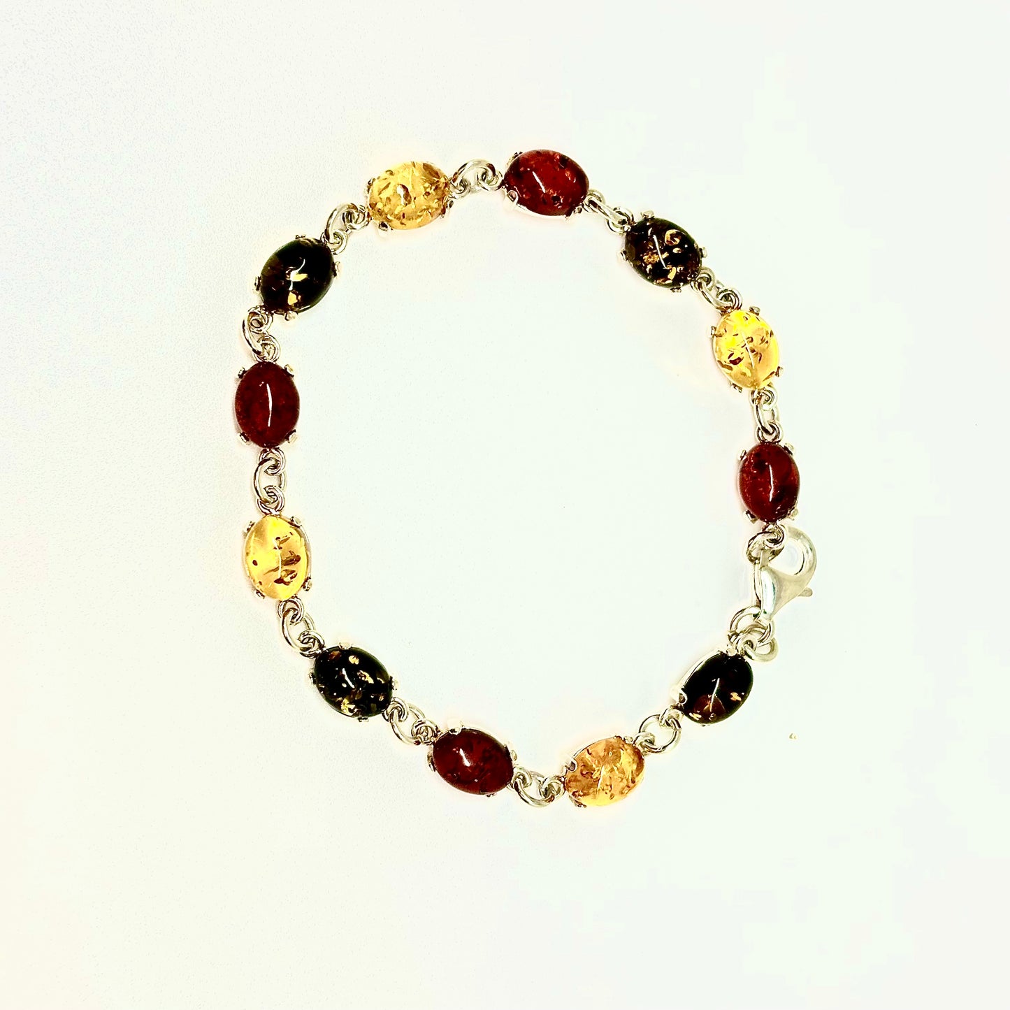 Multi Color Baltic Amber Sterling Silver Bracelet