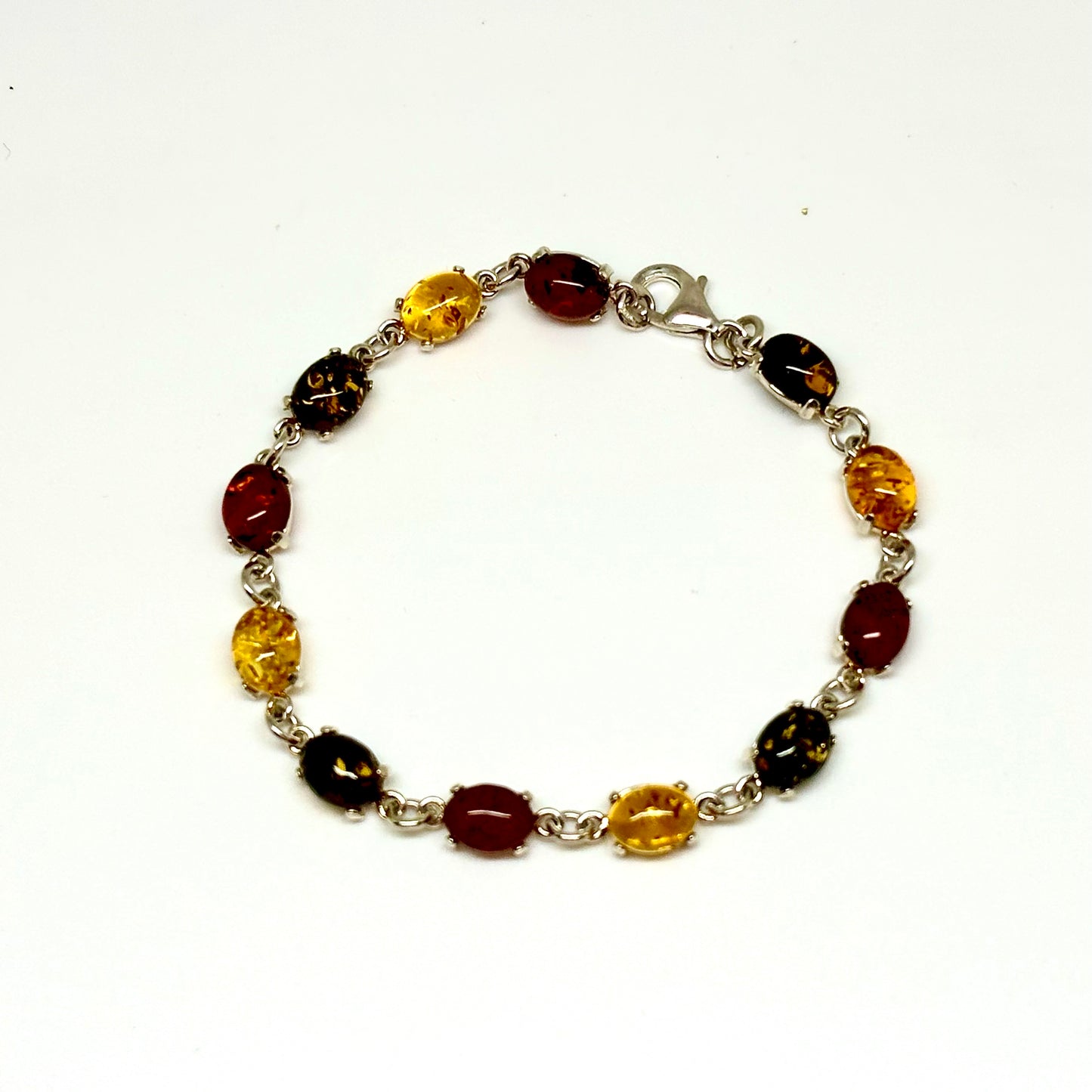 Multi Color Baltic Amber Sterling Silver Bracelet