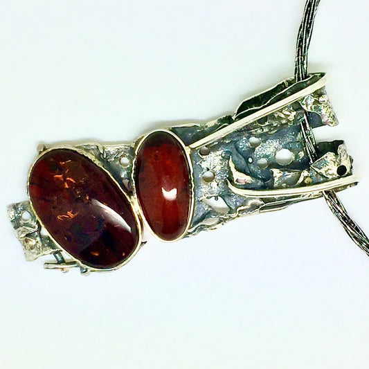 One of a Kind Cherry Color Baltic Amber Pendant Necklace