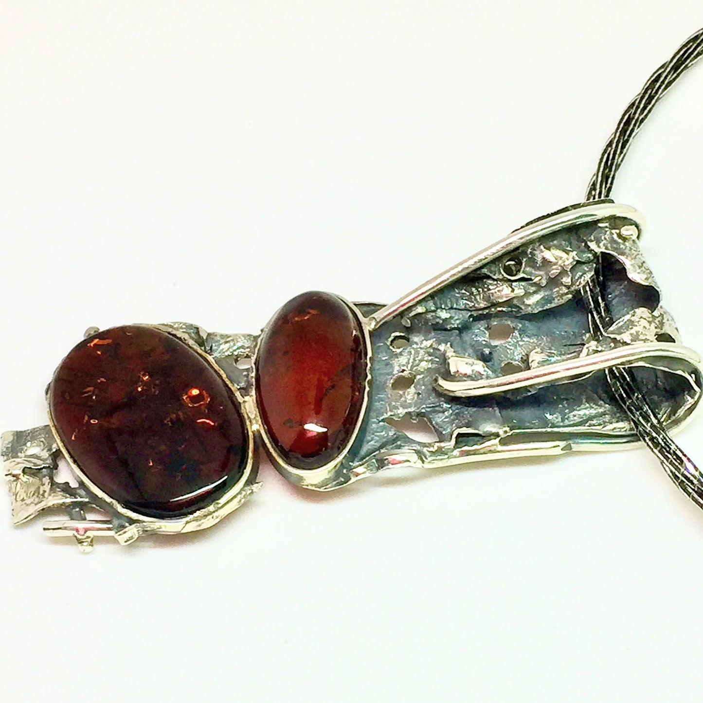One of a Kind Cherry Color Baltic Amber Pendant Necklace