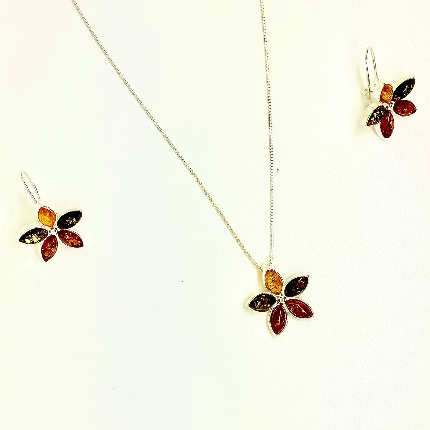Multi Color Flower Pendant Necklace/Earrings Set