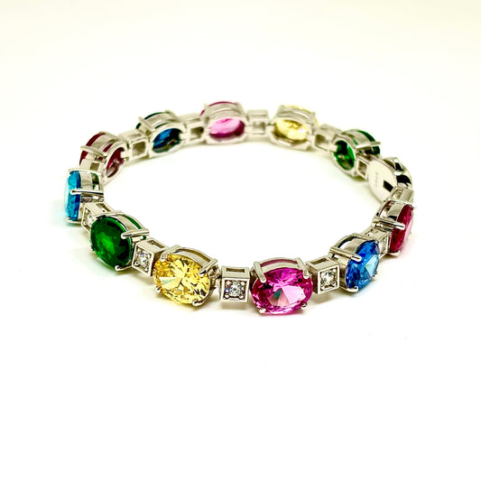 Multi Color Sterling Silver Cubic Zirconia Bracelet