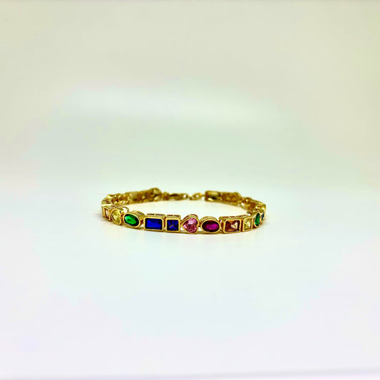 Multi Color CZ Sterling Silver Gold Plated Bracelet