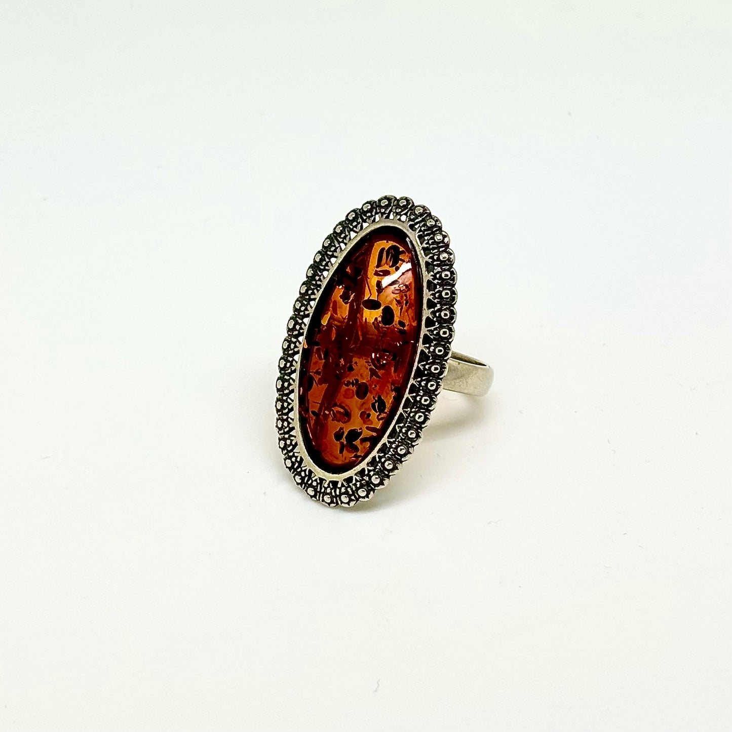 Cognac Color Baltic Amber Oval Ring