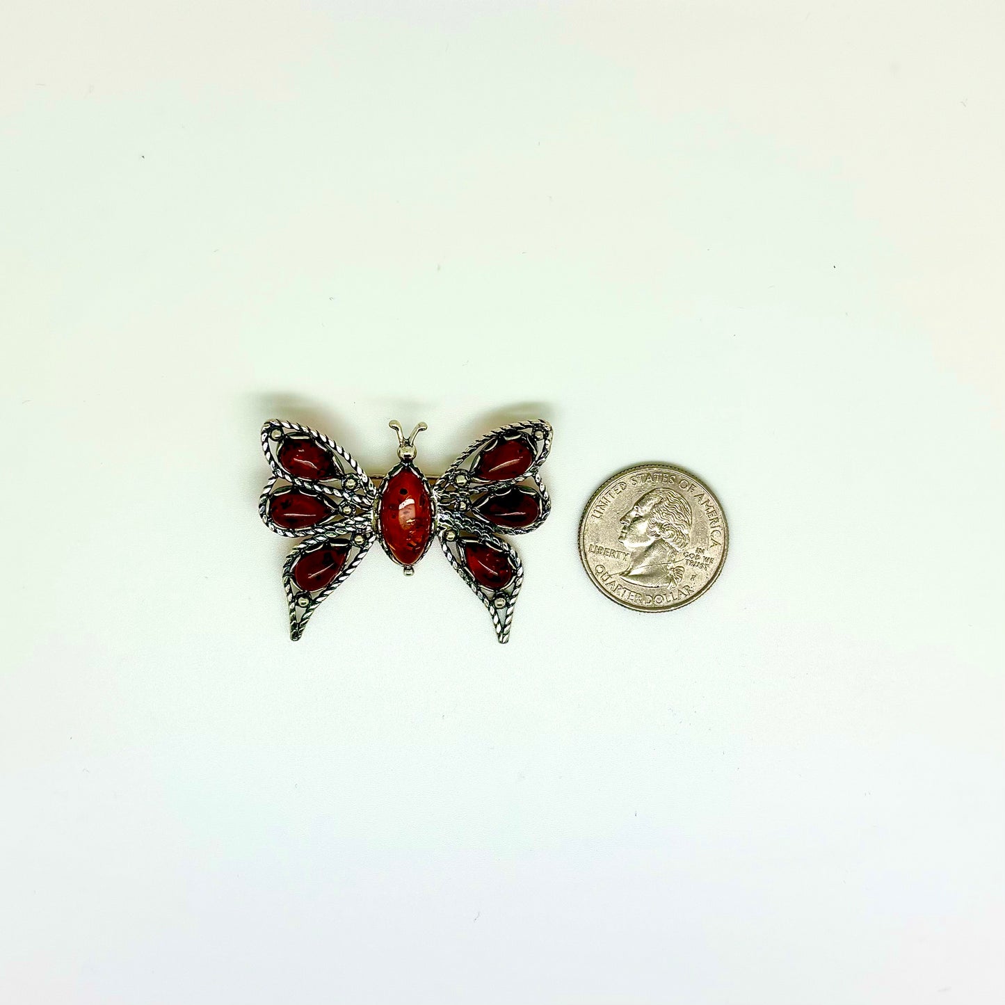 Cognac Color Baltic Amber Butterfly Large Pin