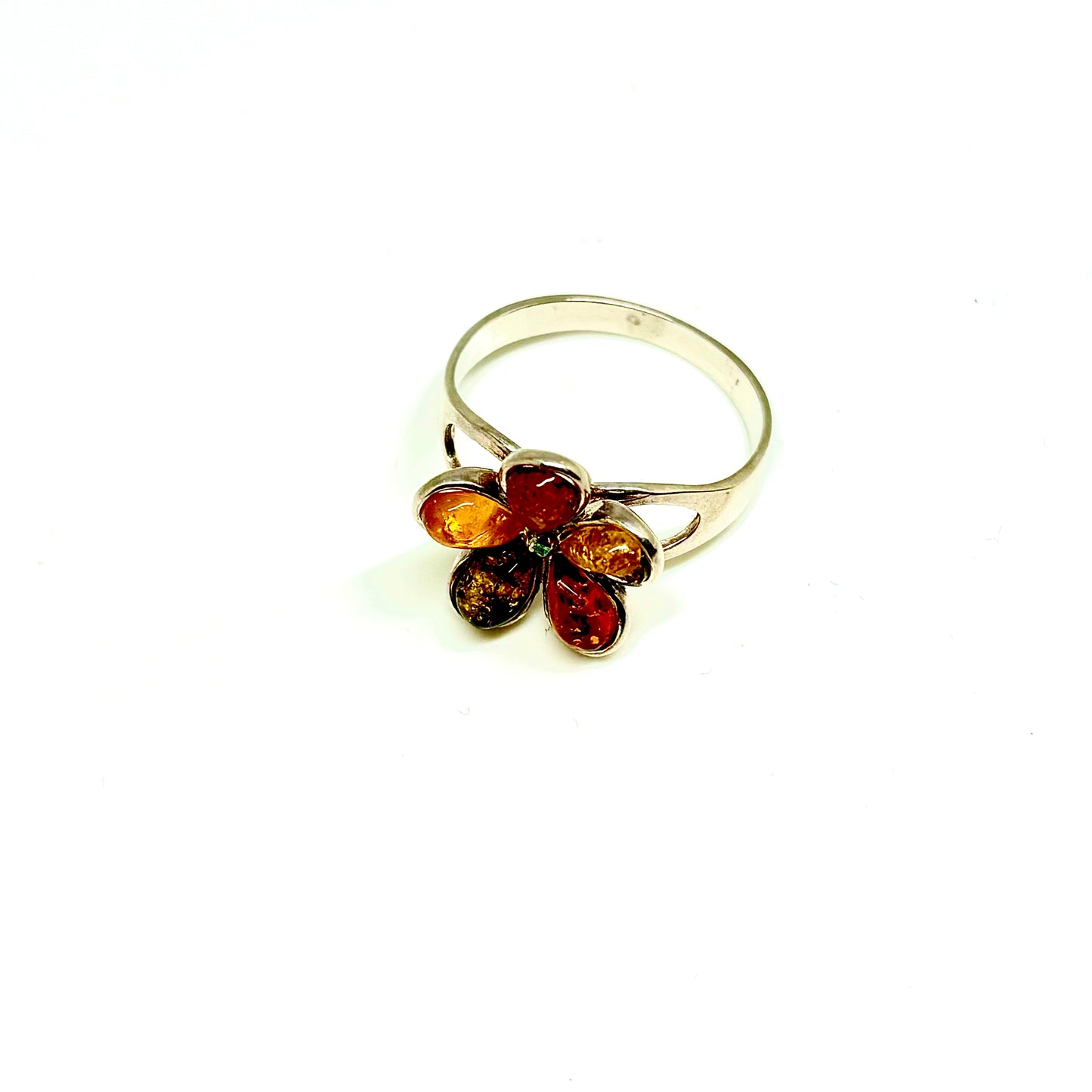 Multicolor Baltic Amber Flower Ring
