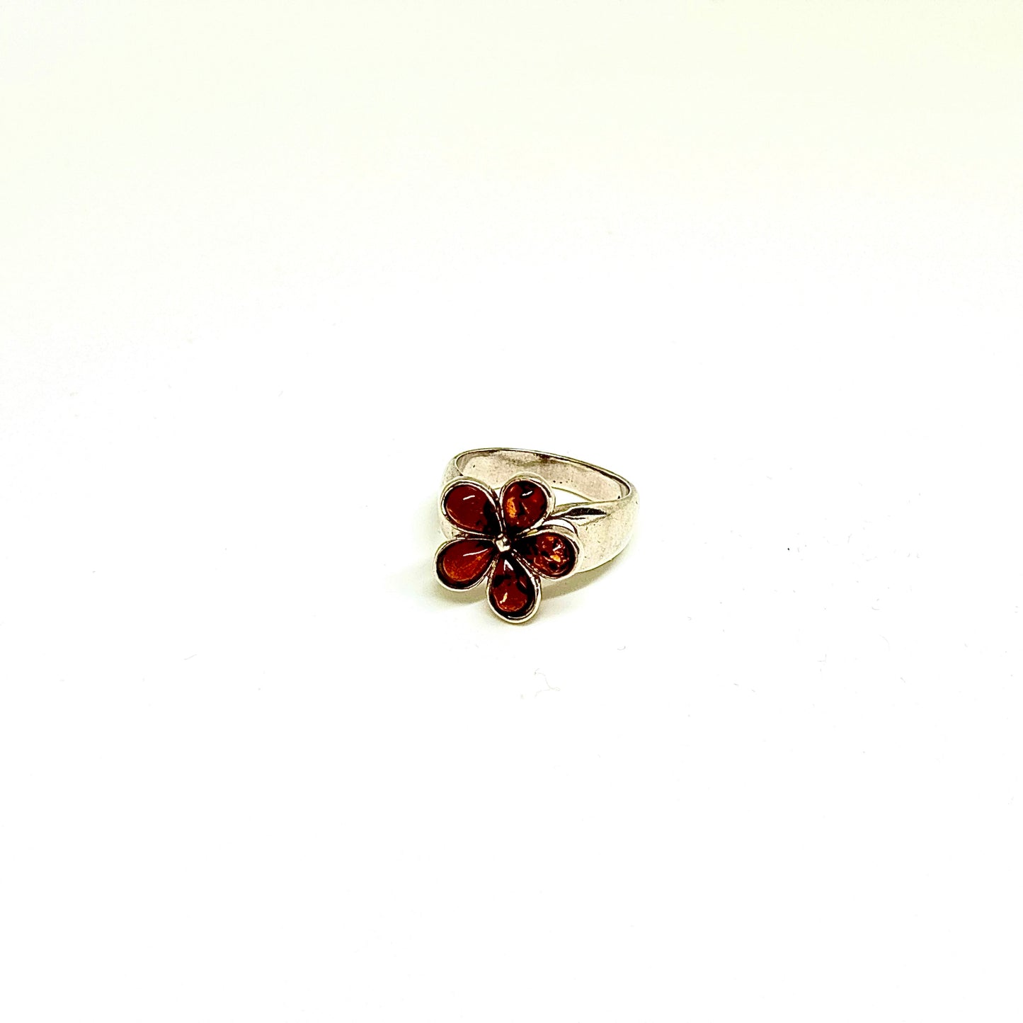 Cognac Color Baltic Amber Flower Ring
