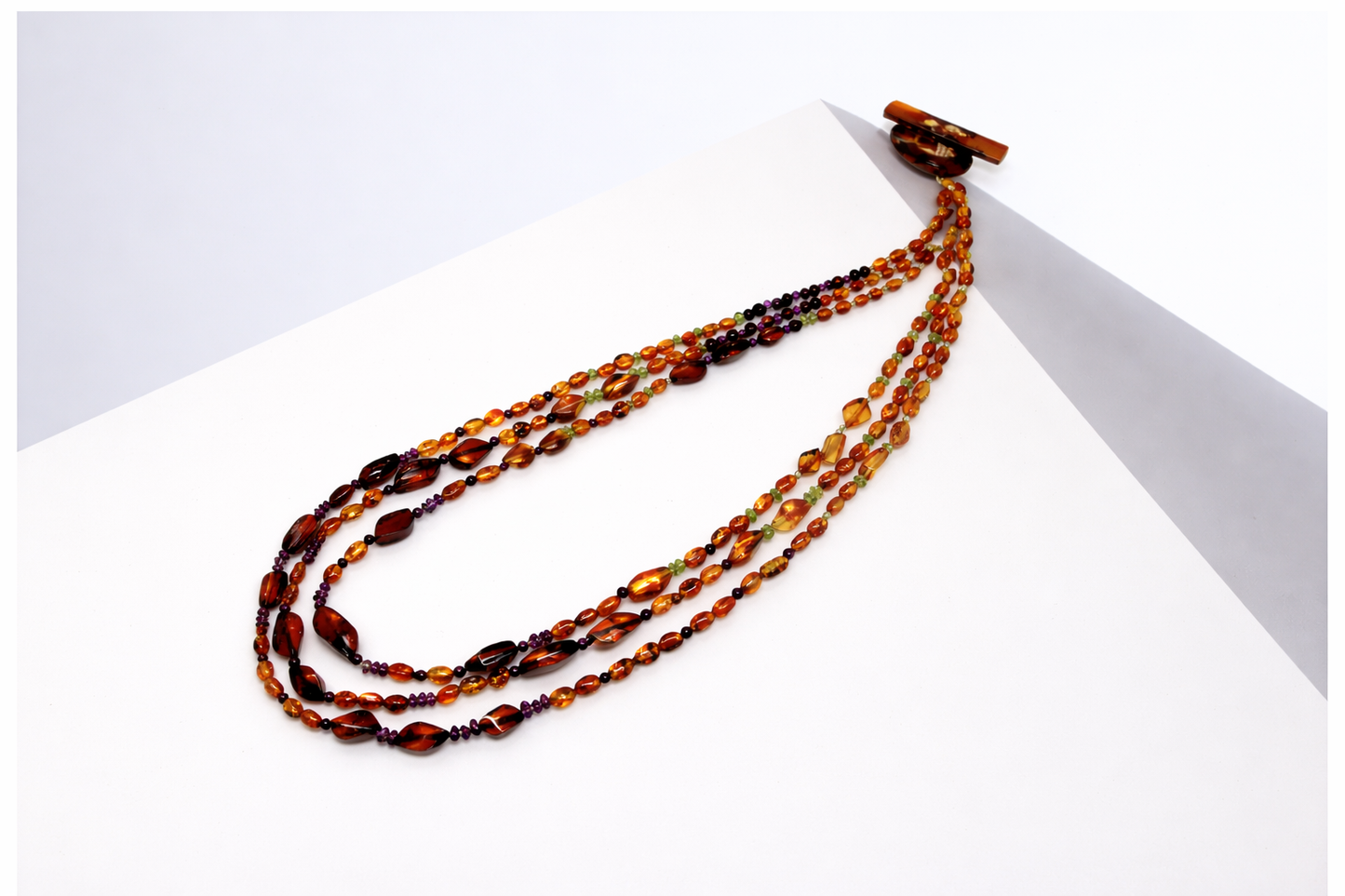 Multicolor Baltic Amber, Peridot And Amethyst Necklace