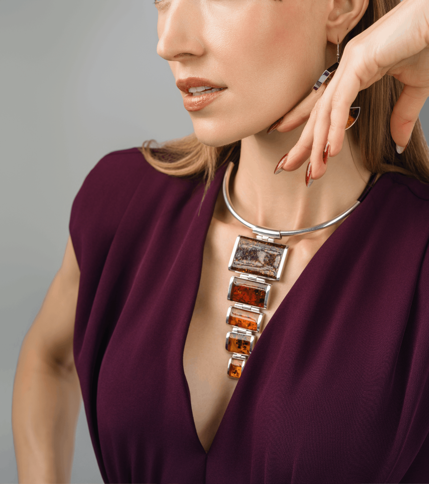 Multicolor Baltic Amber Large Pendant On A Choker